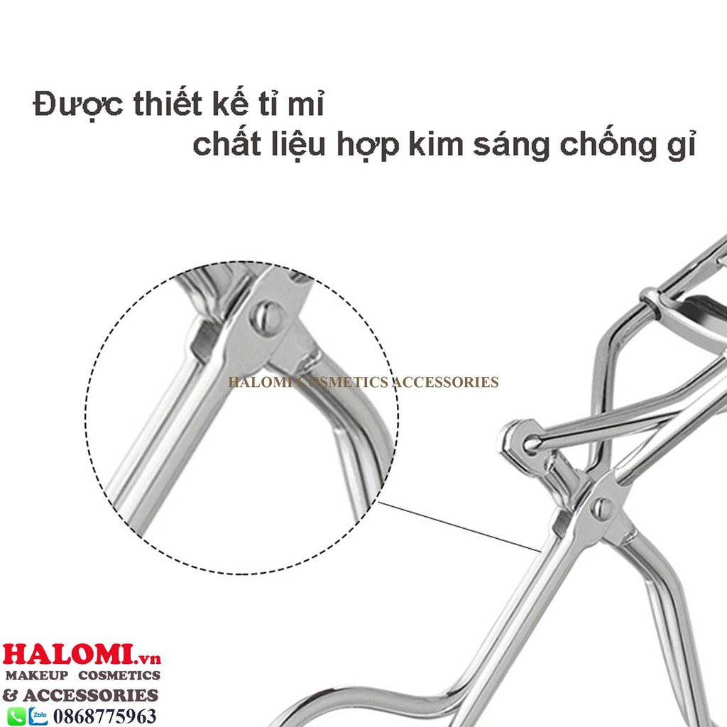 Kẹp Bấm Mi Siêu Cong Chính Hãng HALOMI Bằng Inox Cao Cấp Bấm Êm Tặng Kèm 1 Đệm Kẹp