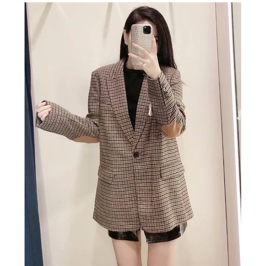 ÁO KHOÁC BLAZER NỮ KẺ CARO VẢI DẠ MÀU NÂU - 2761/268