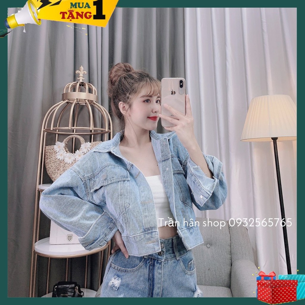 Áo khoác jean nữ dáng croptop túi hai bên uzllang 🍓 2002843🍓