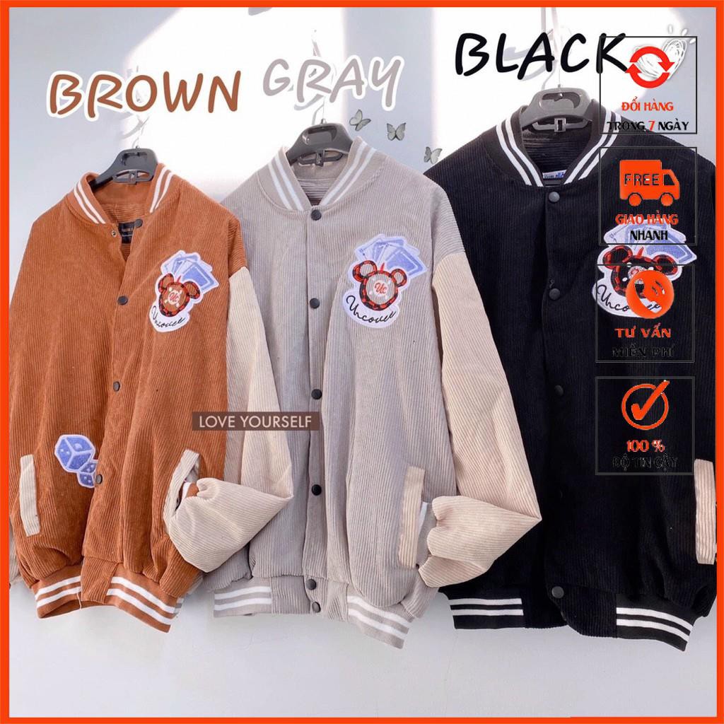 Áo Khoác Kaki Nam Nữ Form Rộng YOORA Bomber Bóng Chày Vải Kaki Nhung Gân Tăm Thêu Chữ Cặp Đôi Hàn Quốc Đẹp AKK12