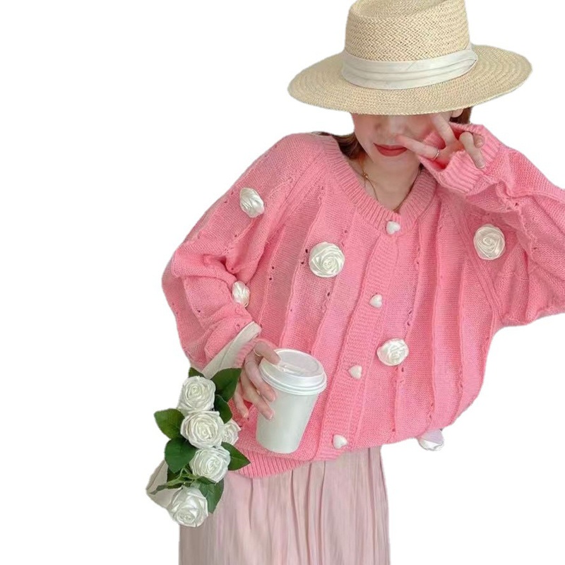Áo Khoác Cardigan Dệt Kim Họa Tiết Hoa Thời Trang Cho Nữ