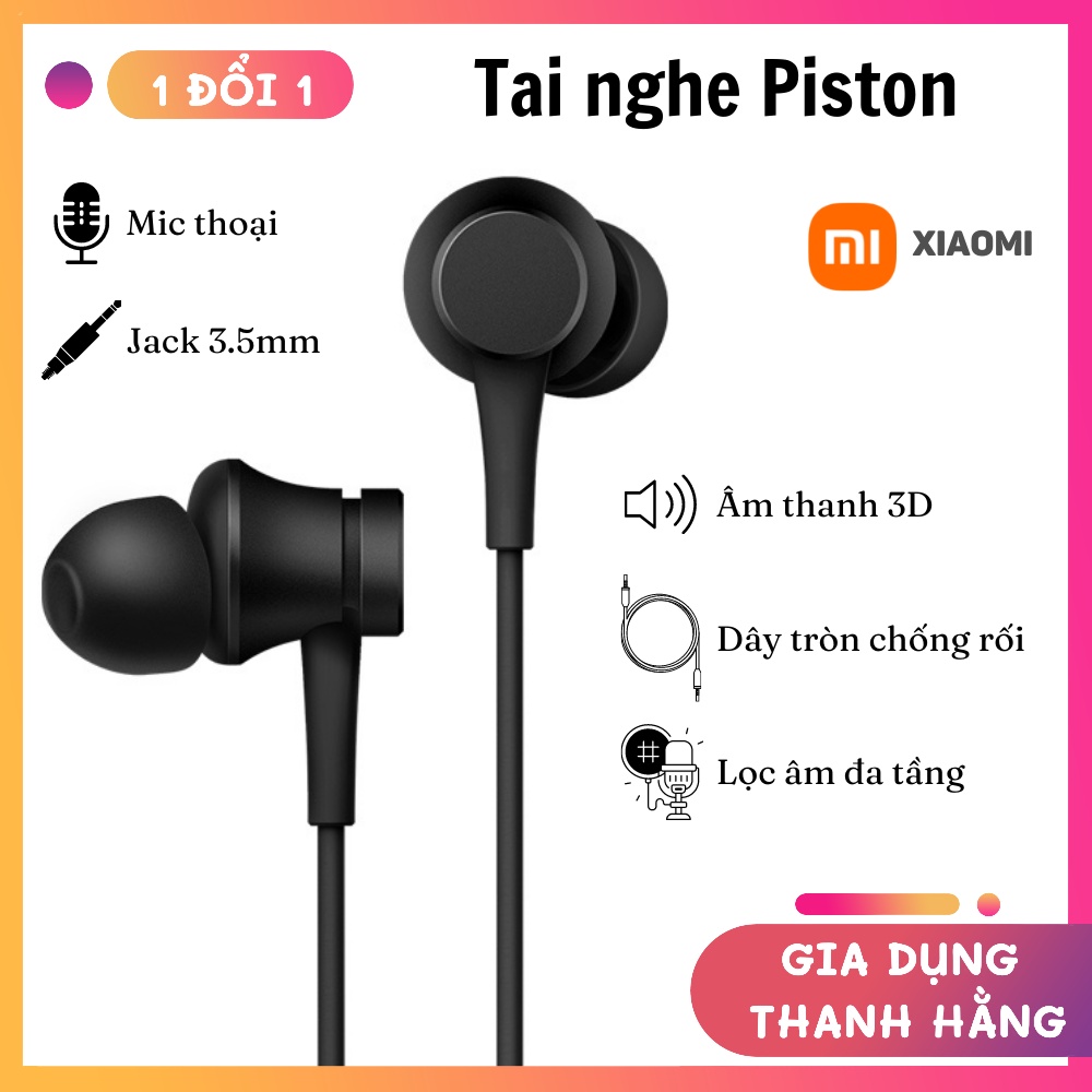 Tai nghe có dây Xiaomi Piston lite 2022 tròn ,nhét tai ,3.5mm có mic, chống ồn, bass mạnh, âm thanh 3D gaming (màu đen)