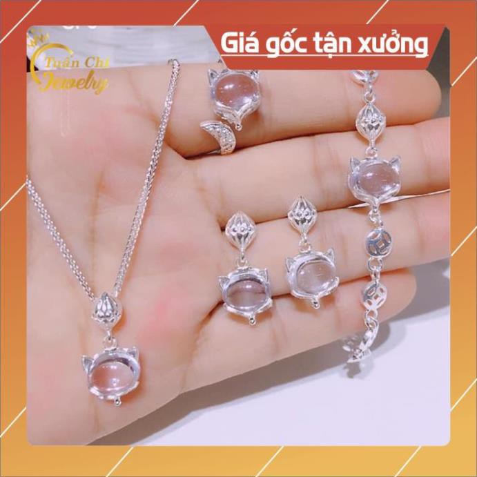 Set Hồ Ly Bạc 🍁 SALE SỐC 🍁 Bộ Trang Sức Hồ Ly Bạc Cao Cấp Kết Hợp Đá Phong Thủy Theo Mệnh Mang Lại May Mắn FREE SHIP