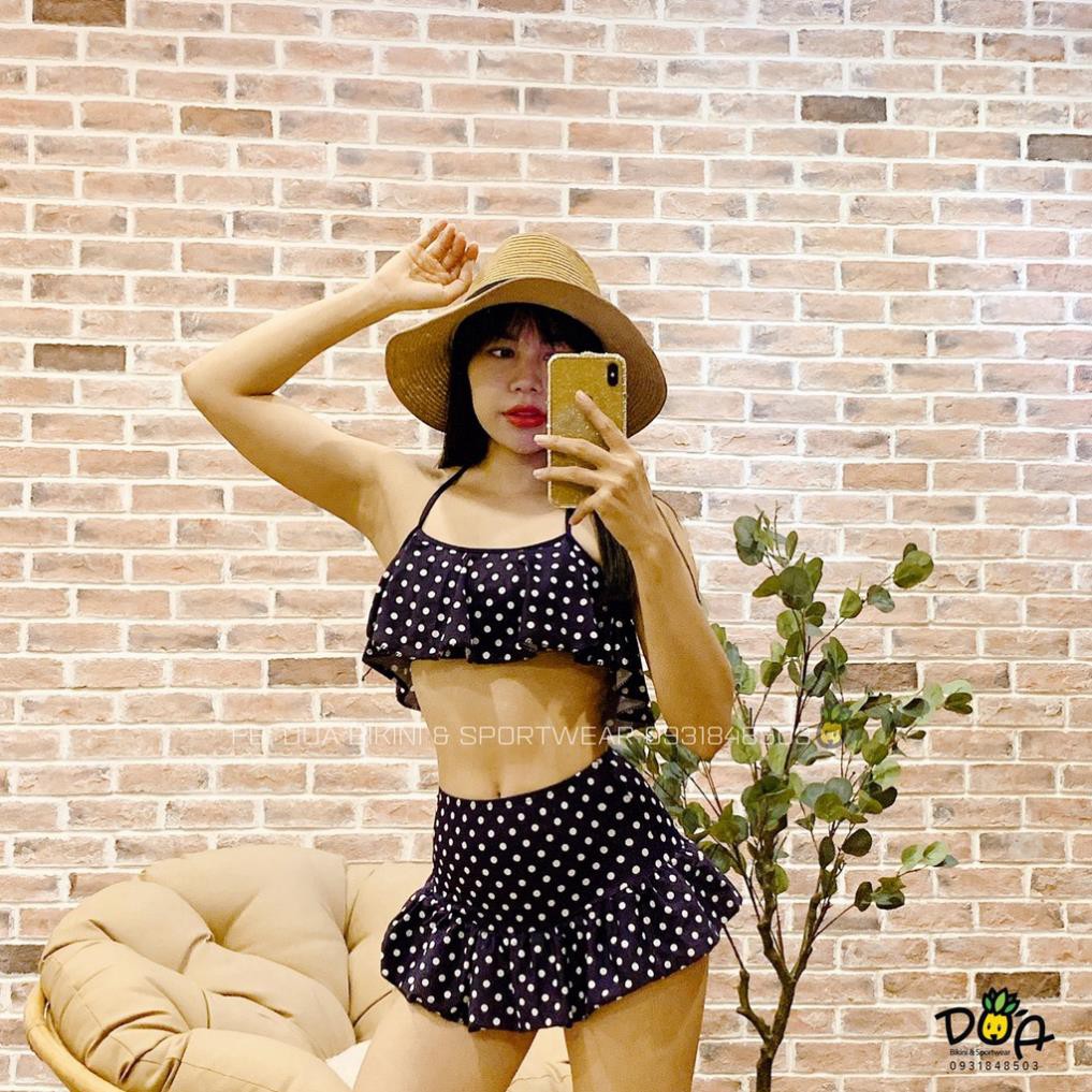 Bikini chấm bi chân váy đuôi cá dễ thương đi biển  ༷