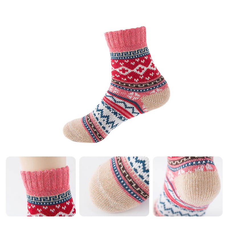 Set 5 Đôi Tất Dệt Kim Dày Giữ Ấm Họa Tiết Kẻ Sọc Nhiều Màu Sắc Phong Cách Vintage