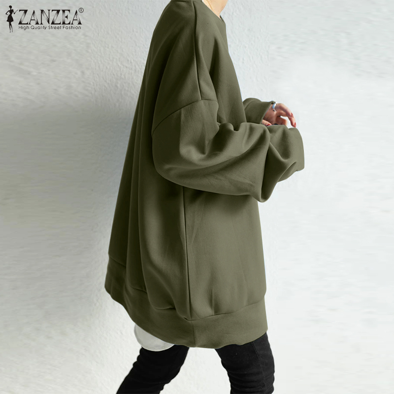 ZANZEA Áo Sweatshirt Tay Dài Cổ Tròn Dáng Rộng Màu Trơn Thời Trang Đơn Giản Dành Cho Nữ