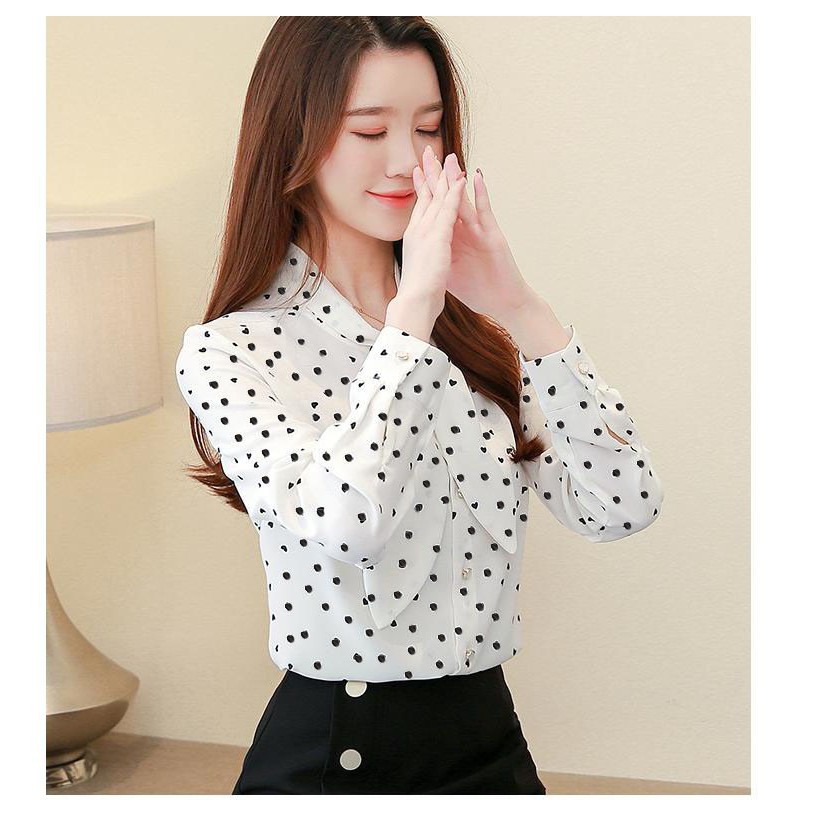 Áo sơ mi công sở ❣️FREESHIP❣️ ÁO CHẤM BI THẮT NƠ NANA