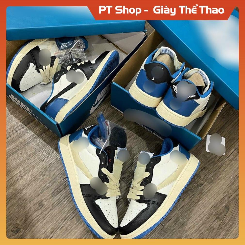 Giày Sneaker Jd1 travit scot thấp cổ mõm trắng, Giầy thể thao JD low Xanh trắng đen đế kem