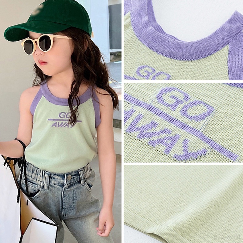 Áo Hai Dây Dệt Kim In Chữ Cái Thời Trang Mùa Hè Cho Bé Gái