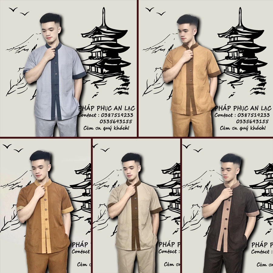 bộ đi lễ cho nam, đồ đi chùa cho nam, mẫu cộc tay vải đẹp thoáng mát không nhăn - Pháp phục AN LẠC