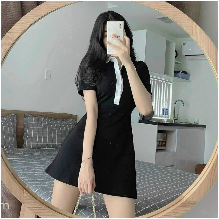 Đầm Polo có cổ Nữ Đen Váy Công Sở Trẻ Trung Thun Suông Ôm Body Thiết Kế Cao Cấp - D0049 | bear.story | BigBuy360 - bigbuy360.vn