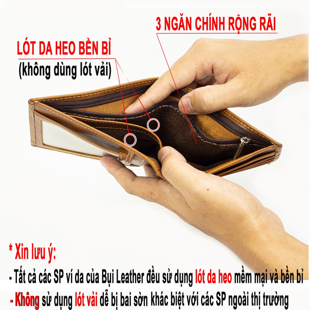 Ví da nam V106 cao cấp Bụi Leather da bò Nappa chỉ kẻ, full hộp làm quà tặng bảo hành 24 tháng