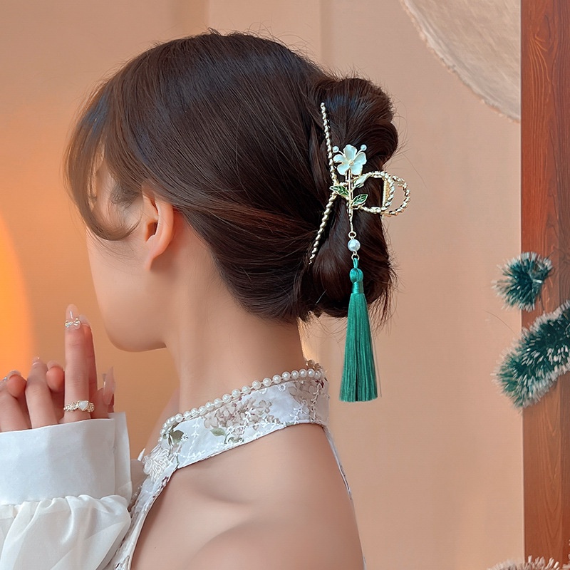 Kẹp Tóc Hình Bông Hoa Phối Tua Rua Lưng Đầu Cảm Giác Độc Đáo Phong Cách Hàn Quốc Cổ Điển Cho Nữ