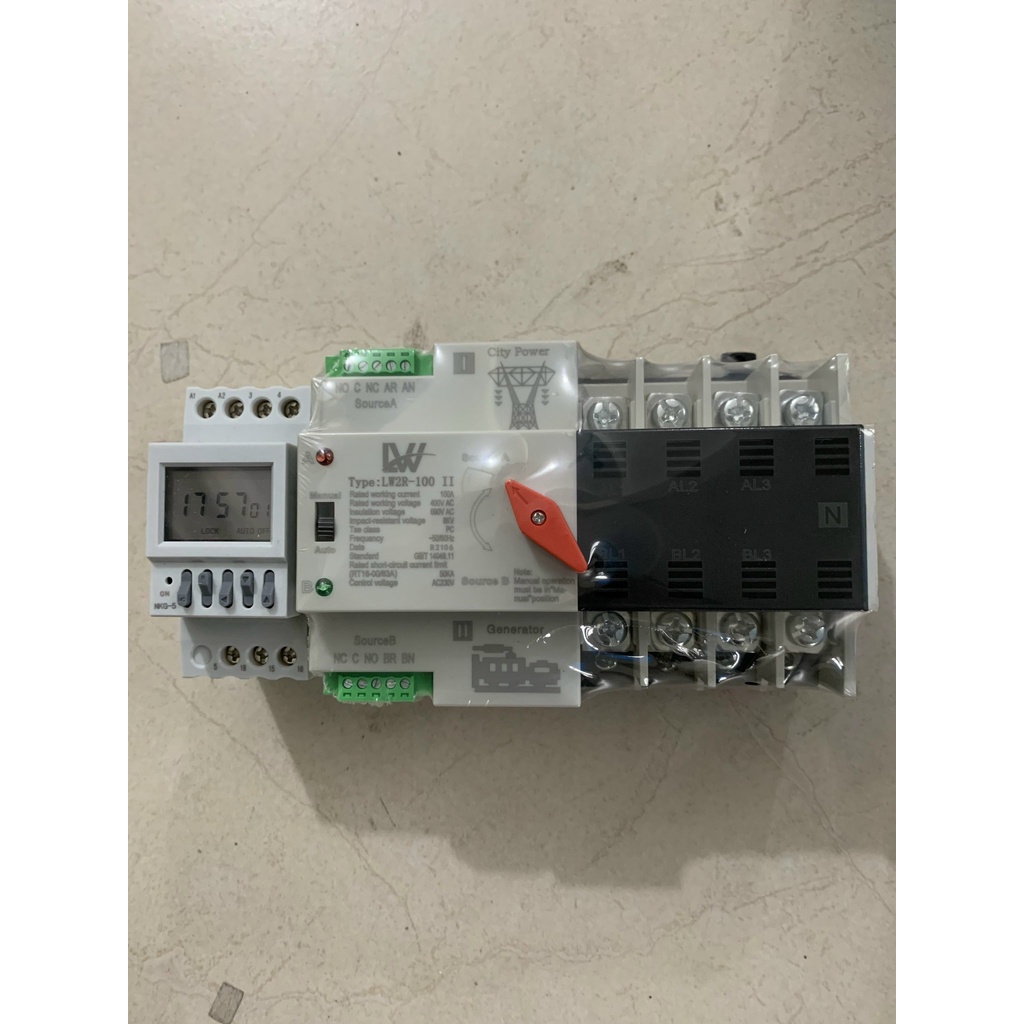 COMBO Bộ chuyển nguồn tự động không gián đoạn ATS 4P 100A và Timer Tháng NKG5