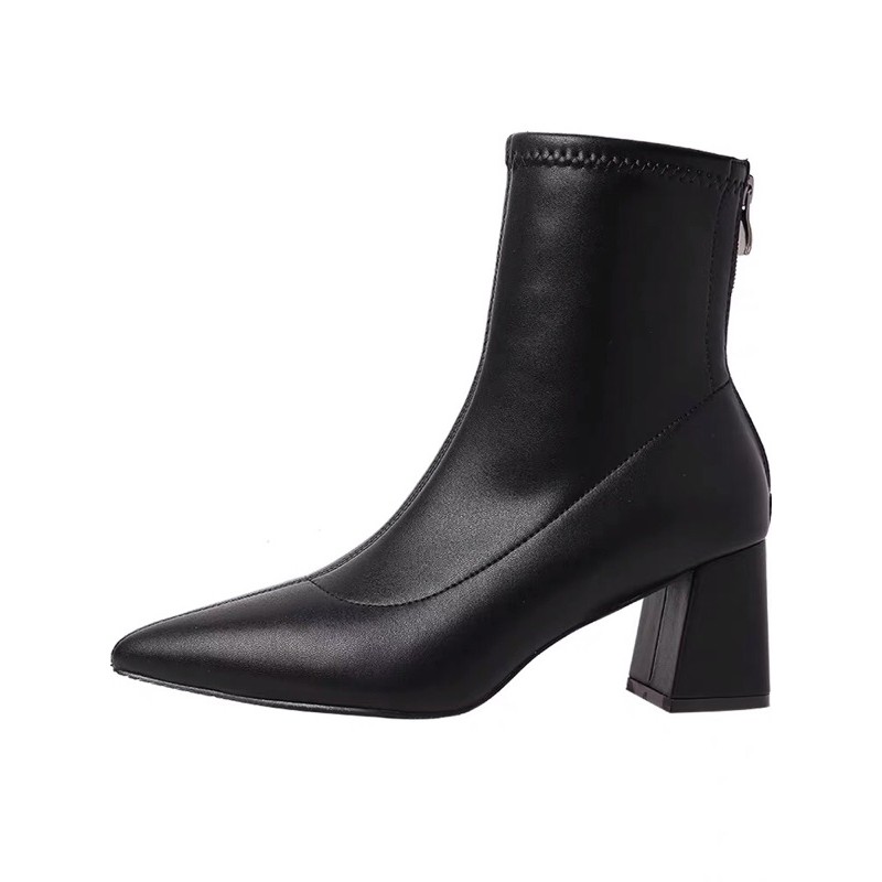 [Sẵn đen 37] Boots cổ ngắn mũi nhọn ulzzang gót vuông cao 6cm | BigBuy360 - bigbuy360.vn