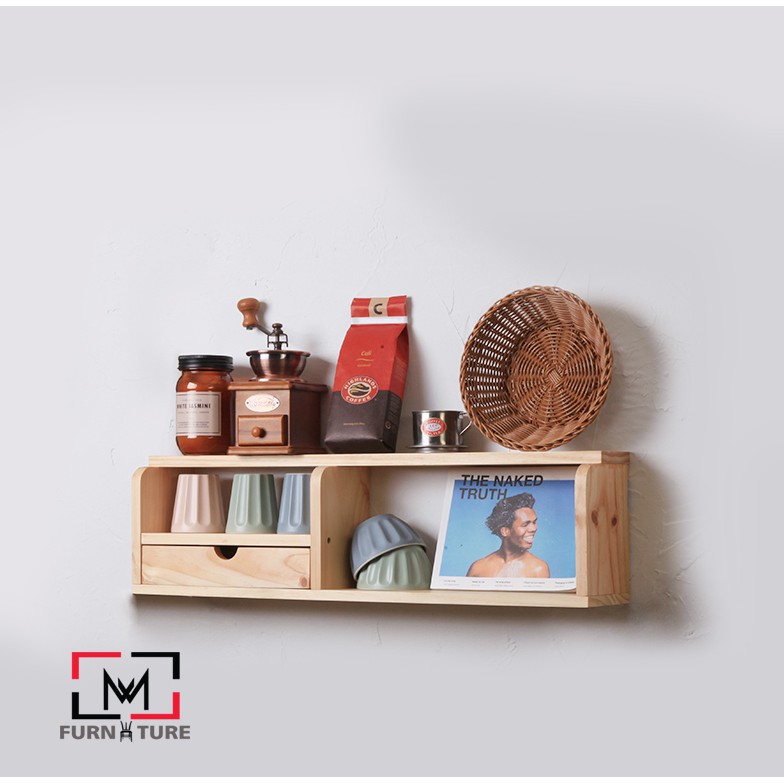 Kệ gỗ trang trí treo tường 1 ngăn kéo thương hiệu MW FURNITURE - Fenetre shelf - Nội thất trang trí