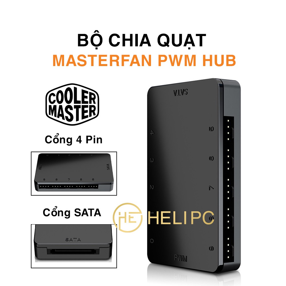 Bộ chia quạt Masterfan PWM Hub chính hãng Cooler Master 10 chân cắm 4 Pin, hỗ trợ điều tốc PWM, nguồn SATA