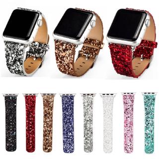 Dây đeo thay thế đính sequin lấp lánh bằng chất liệu da dành cho Apple Watch 1 2 3 4 cỡ 38-44mm