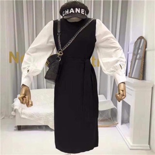 Váy len phối tay trắng
