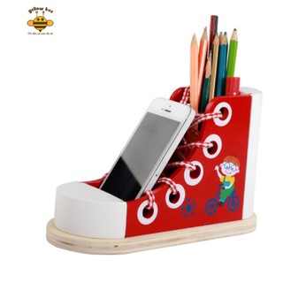[2in1] Kệ đựng điện thoại kèm hộp đựng bút bằng gỗ