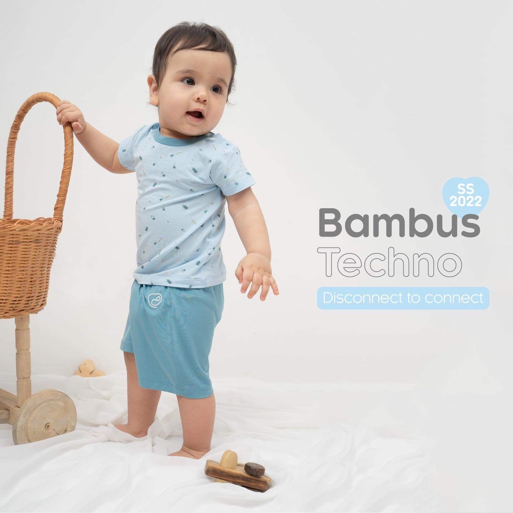 [CHÍNH HÃNG] Bộ quần áo ngắn tay cài vai họa tiết trẻ em Bambus Techno BBB130105 Bu