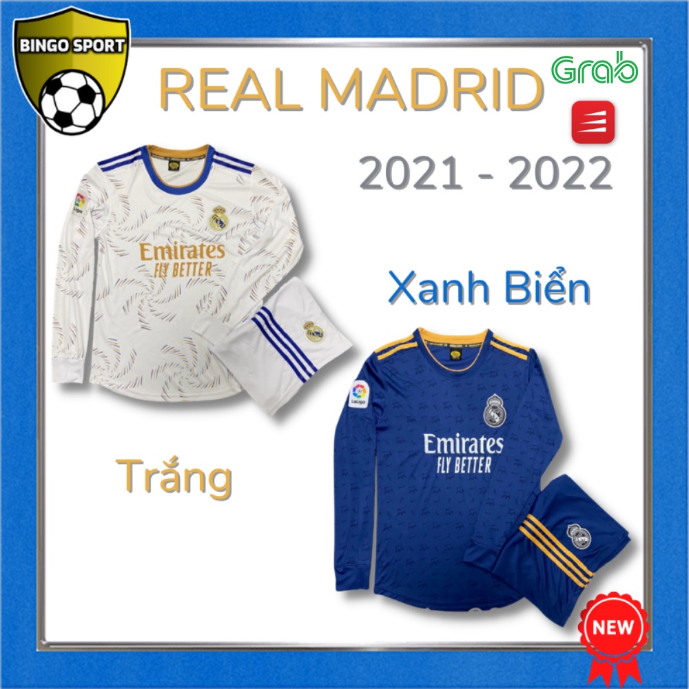 Quần Áo Bóng Đá TAY DÀI Thun Lạnh Logo Thêu Nổi Cao Cấp CLB REAL MADRID - Mẫu Mới 21/22 - Bộ Tập Gym | ĐồLótNữ.vn