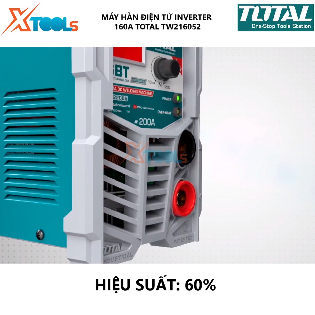 Máy hàn điện tử TOTAL TW216052 Máy hàn điện tử Inverter MMA Điện áp ra tối đa 160A 65V Kích thước que hàn 1.6 - 4.0 mm