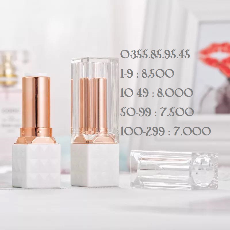 Combo 100 Vỏ Son Sáp Khuôn 12.1mm Pha Lê Trắng