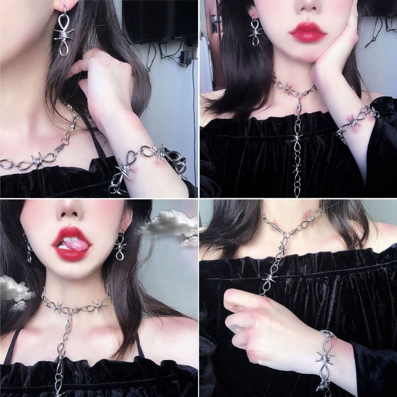 Bộ Trang Sức Dây Chuyền + Vòng Tay + Bông Tai Hình Dao Lam Độc Đáo