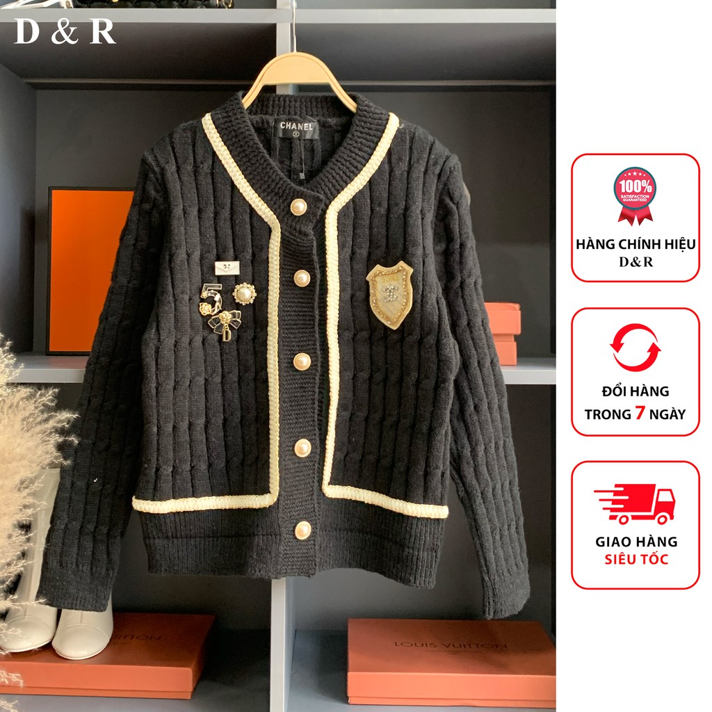Áo khoác Cardigan lông thỏ đính phụ kiện Quảng Châu cao cấp, Cadigan Bigsize dày dặn thương hiệu D&R L023