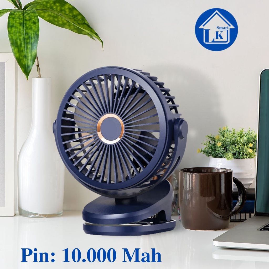 Quạt tích điện pin 10.000 Mah, quạt văn phòng, quạt kẹp nôi, xe đẩy thông minh cho bé, dùng liên tục 12-15 tiếng