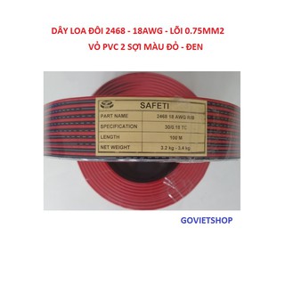 Dây điện hai sợi màu đỏ đen 2468 - 18AWG, cuộn 100 met, dùng nối kết dàn âm thanh và làm dây nguồn