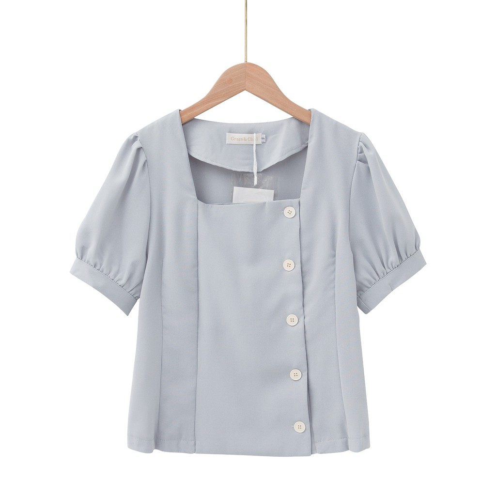 Áo Sơ Mi Tay Ngắn Cổ Vuông Màu Trơn Phong Cách Hàn Quốc Thời Trang Mùa Hè Hàng Mới 44756