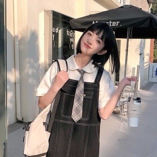 Yếm váy 2 dây chỉ nổi xẻ gấu hot trend phong cách Ulzzang Hàn Quốc Y1
