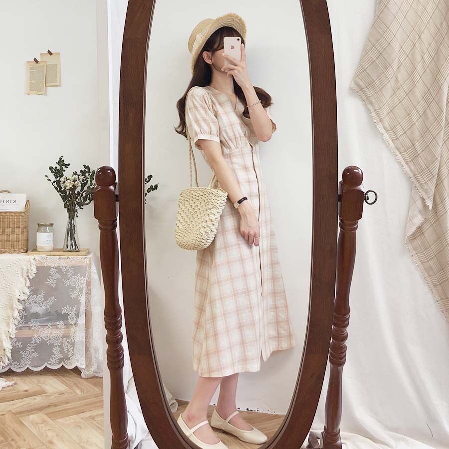 [ORDER] Váy đầm dáng dài xẻ tà kẻ sọc caro cổ v ulzzang Bigsize 4XL - kèm ảnh thật