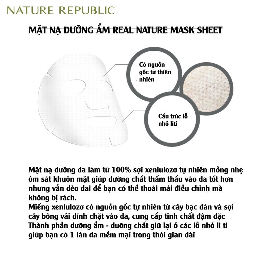Combo 5 Mặt Nạ Giấy Cấp Ẩm, Dưỡng Trắng Da, Làm Dịu Da Nature Republic Real Nature Mask Sheet 23ml x 5 - Rose