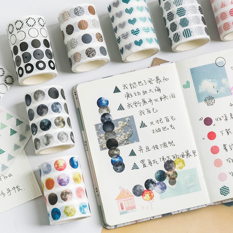 Washi tape trang trí sổ còng, sổ Bullet Journal │ Họa tiết chấm bi │ 1 cuộn 6cm x 3m │ Xem thêm ở phần MÔ TẢ SẢN PHẨM