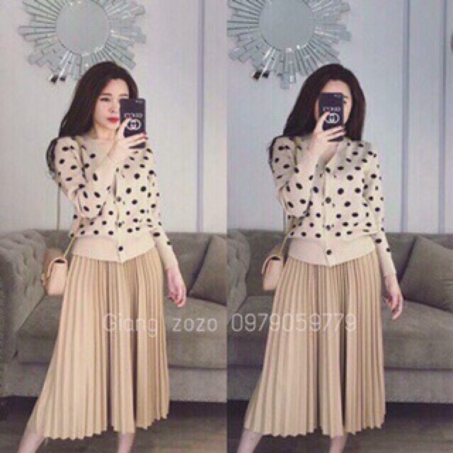 Chân váy midi xếp ly trơn 1 màu (hàng có sẵn)