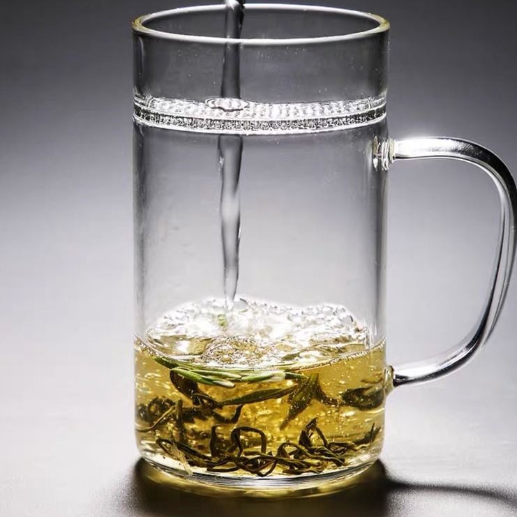 nhiệt -chén hình lưỡi liềm lọc trà tách bong bóng thủy tinh dày tích hợp cốc uống xanh cho nam và nữ hoa