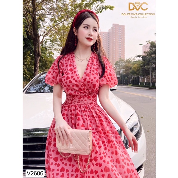 V2606 váy voan tim đỏ