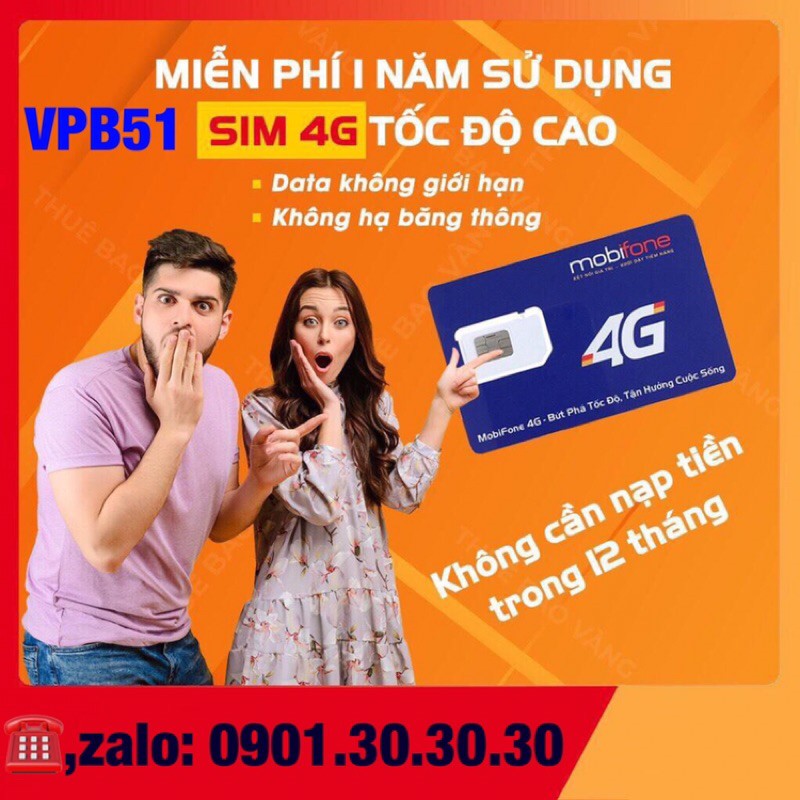 [VPB51], [ SIM Mobifone VPB51] Sim 4G Mobifone Miễn Phí 1 Năm Không Giới Hạn Dung Lượng Tốc Độ Cao