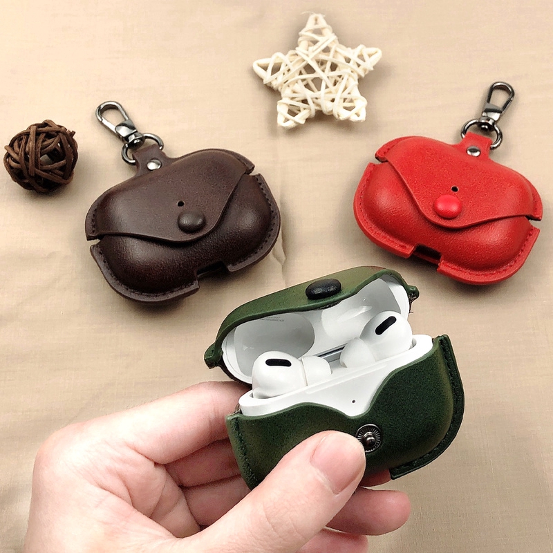 Vỏ bảo vệ hộp đựng tai nghe có móc đeo bằng da cho Airpods Pro 3 giản dị cá tính