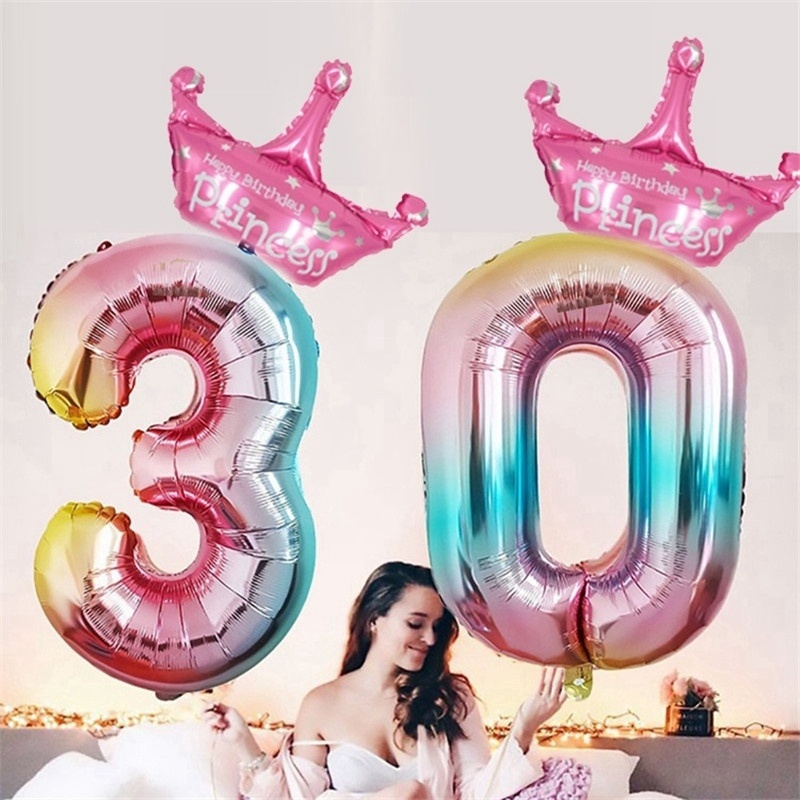 Bong Bóng Nhôm 32 Inch Hình Số Màu Cầu Vồng Dùng Cho Tiệc Sinh Nhật, Đám Cưới