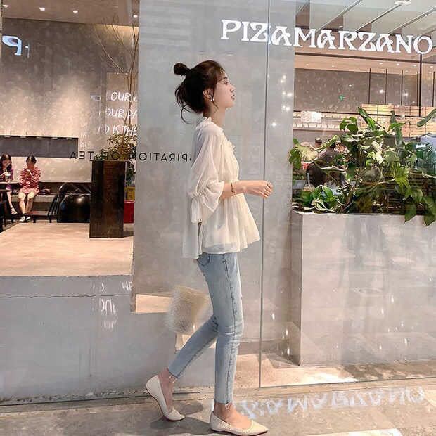 Áo Sơ Mi Chiffon Cổ Chữ V Phong Cách Hàn Quốc Ngọt Ngào Thời Trang Mùa Hè Hàng Mới Dành Cho Nữ | BigBuy360 - bigbuy360.vn