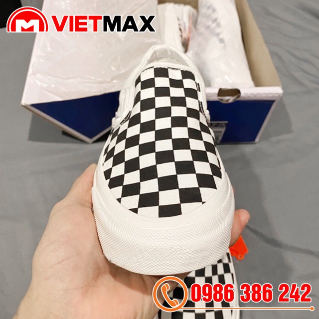 Giày Thể Thao Vns Vault Lười Slip On Caro Đen Trắng Hàng Đẹp