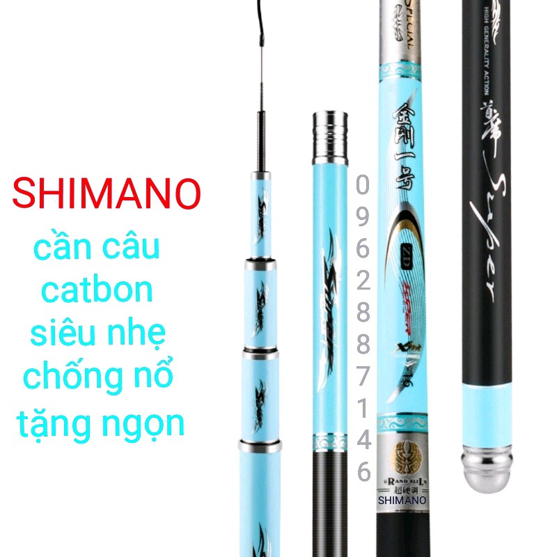 Cần câu tay shimano 5H chống nổ siêu catbon tặng ngọn