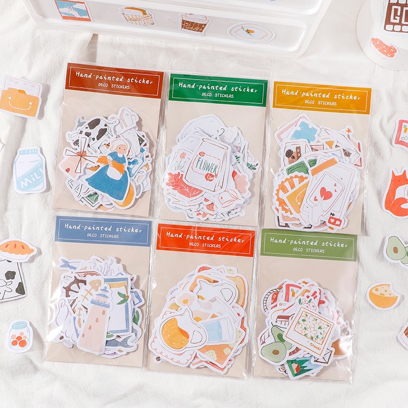Gói 60 pcs stickers vẽ tay dễ thương dùng để trang trí DiY