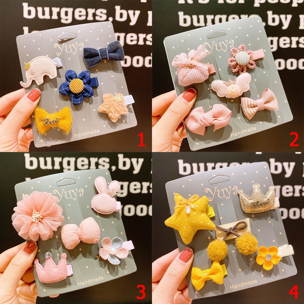 Set 5 Kẹp Tóc Đính Nơ Hoa/Hoạt Hình Dễ Thương Dành Cho Bé