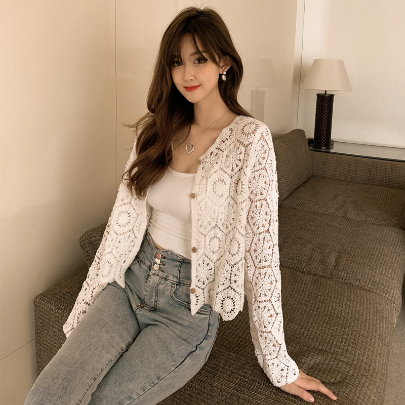 Áo Khoác Cardigan Dệt Kim Tay Dài Chống Nắng Phối Ren Dễ Thương Xinh Xắn | BigBuy360 - bigbuy360.vn