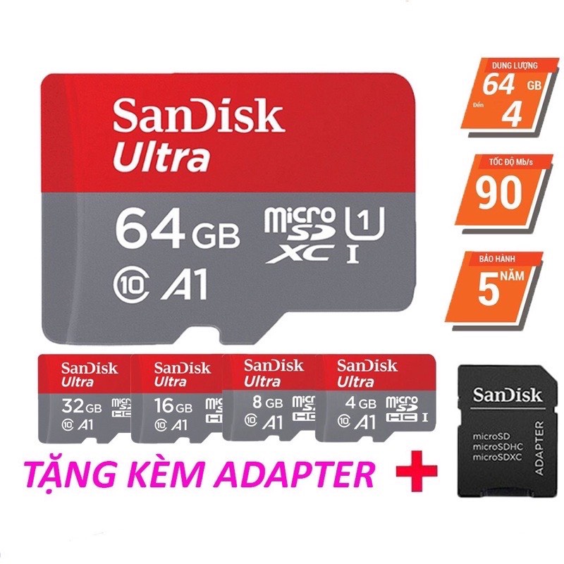 Thẻ nhớ SD Sandisk 32G 64G Ultra Class 10 và Extreme Pro tốc độ cao 4K cho máy ảnh máy quay mekaxo